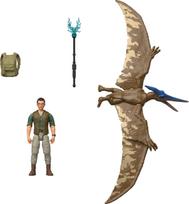 Mattel Jurassic World Rebirth Žmogaus ir dinozauro figūrėlė Henry Loomis, tiksli pagal filmą, sąnarių dalys ir pakuotė, Dr. & Pteranodonas, 3,75 colio mastelis, brown