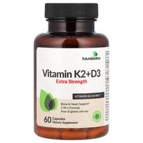 Futurebiotics, vitaminas K2+D3, Extra Strength, 60 kapsulių