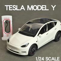 Tesla Model Y 1:1:24 mastelio metalinis modelis su įkrovimo stotele black