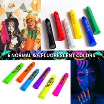 UV Švytintis kreidelės formos veido ir kūno dažų rinkinys Helovinui, neoninis fluorescuojantis, 12 spalvų, 1 vnt. red