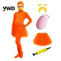 Helovino Cosplay Apranga Oranžinis Pilnas Bodis, su Tiulio Sijonu, Netikra Pilvo Dalimi, Geltonais Ūsais ir Antakiais, Unisex Zentai Kostiumas Atviru Veidu Kostiumas, 130cm B red