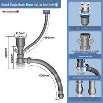 Kitchen Sink Drain Pipe Kit, Anti-Odor gray