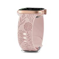 Floral Engraved Band for Apple Watch 41/40/38/44/45/49mm Dandelion Flower Pattern Silicone Strap for iWatch 8/7/6/5/4/3/2/1/SE 38mm 40mm 41mm white