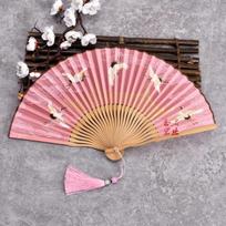 Namų dekoracija Japoniški bambukiniai vėduokliai Šilkiniai sulankstomi vėduokliai Ornamentai Sulankstomas rankinis vėduoklis rožinė