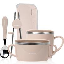 Mother K stainless steel bowl + cup + proofing spoon set, beige, bowl + cup + spoon + proofing chopsticks, Popular Korean parenting items white