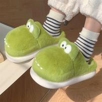 Fashion Cartoon Fun Little Frog Plush Slippers for Men and Women Autumn Winter Fur Floor Shoes Home Leisure Non slip Cotton Slippers 38-39 beige