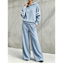 Womens 2-Piece Hooded Sweatshirt Wide-Leg Pants Set Fall Winter 2026 Casual Sporty Outfit Loose Fit XL mėlyna