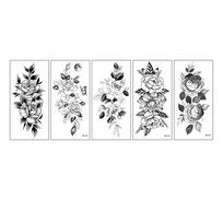 Juodai baltas eskizo stiliaus rožės gėlės tatuiruočių lipdukų rinkinys, 5 vnt., BK-03, 1 rinkinys gray