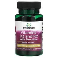 Swanson, vitaminas D3 ir K2 su stronciu, 1000 TV (25 mcg), 60 minkštųjų gelių