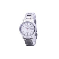 Seiko Nr. 5 serijos vandeniui atsparus datos rodymas permatomas galinis dangtelis Automatinis plieninė apyrankė vyriškas laikrodis baltas ciferblatas SNK789k1 sidabras