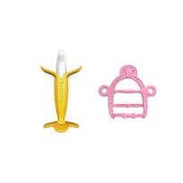 Ange baby teether 2-piece set, banana yellow, bracelet giraffe pink (teether), random delivery (silicone clip), 1 set, Korean baby products pink