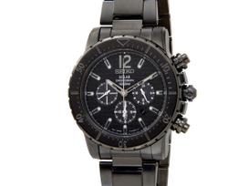 SEIKO Solar Chronograph Watch SSC225P1, Black Dial, Stainless Steel Case, 10 ATM Water Resistant, Men's, Free Size Adjustment gray