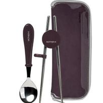 Mother K stainless steel proofing spoon set, violet, spoon + proofing chopsticks + case black
