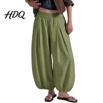 Daily Wear Pants Women Wide Leg Barrel Pants Casual High Waisted Balloon Legged Trousers Solid Color Pleated Baggy Palazzo Lady Trousers L žalia