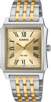 Casio Dress Analog Watch MTP-B190SG-9BV Men Two-Tone Stainless Steel Band Gold Dial Date Display 50m Water Resistant Timepiece (MTP-B190SG-9B) beige