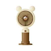 Mielas meškinas rankinis USB įkraunamas ventiliatorius su pagrindu CN kištukas (adapteris įtrauktas) beige