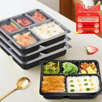 Vienkartiniai juodi maisto paruošimo indai su 5 skyreliais, 1500 ml, 20 vnt. pakuotė black