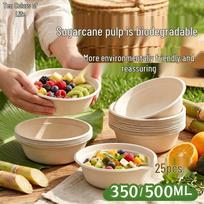 Food-Grade Disposable Sugarcane Pulp Bowls brown