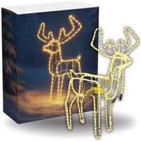 LED šviečianti elnio figūra su judančia galva, 57 × 125 cm, šaltai balta