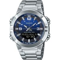 CASIO kvarcinis mechanizmas nerūdijančio plieno apyrankė laikrodis unisex mėlynas ciferblatas AMW-870DA-2A1V Blue Dial gray