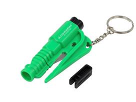 Keychain with safety hammer and seat belt cutter 1 green