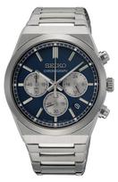 Seiko Stainless Steel Sport Quartz Chronograph Watch Dial Band Silver Men's SSB453P1, Color Blue, Color mėlyna