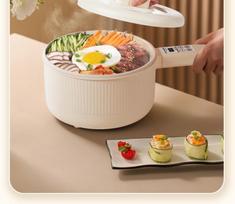 Aishimma 2L Multi-Function Mini Electric Cooker for 1-3 People: Perfect for Dorms, Boiling, Braising, and Cooking Rice Noodles. beige