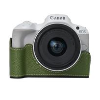 Palm Print PU Leather Camera Half Case for Canon EOS R50 R100 Bottom Opening Shockproof Cover žalia