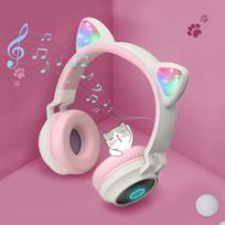 Cat Ear Headphones, Bluetooth Headphones, Foldable, Bluetooth 5.0 with LED, Glitter, Rainbow Color Conversion, Built-in Microphone, TF Card, Soft,