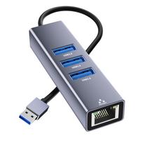 USB to LAN USB Wired LAN Ethernet Adapter 1Gbps 3 USB 1000Mbps LAN Ethernet Gigabit LAN Conversion USB Compatible with Mac 4-in-1 Adapter, Hub, gray