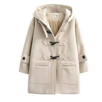 JINZUOMA Chesterfield Duffle Hooded Solid Popular for and Everyday and Beige Size Women's Coat, Jacket, Coat, Coat, Coat, Autumn/Winter, Fashionable, smėlis