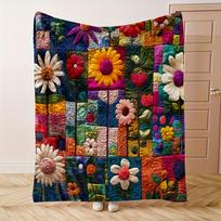 Bohemiškas gėlių rašto pledas - Rankomis pieštas gėlių spaudinys, minkštas poliesterio flanelas sofai/lovai/kelionėms, visų sezonų dovana šeimai 150X220cm(59x87in) black