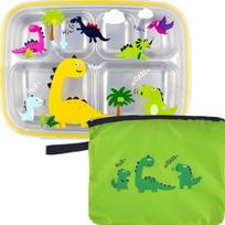Cool Dino plate lunch box set, plate + lid + bag, mixed colors, Popular Korean parenting items yellow