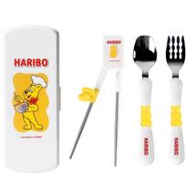 Haribo baby cutlery spoon + fork + chopsticks + case set, yellow, spoon + fork + chopsticks + case, Korean popular tableware yellow