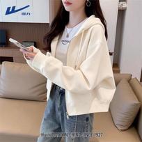 Women's Casual Loose Fit Zip-Up Hoodie S beige