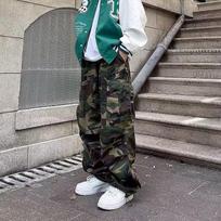 Unisex Kelnės su Kamufliažiniu Raštu ir Tiesiu Kirpimu - Pavasario/Vasaros Madingas Hip Hop Stilius 3X-Large kamufliažas