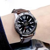 Casio Sidabrinis plieninis apvalus dėklas, sportiškas vyriškas odinis laikrodis black