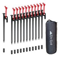 RiveRock 20cm Peg Storage Back Tent Tarp Steel Pegs Reflective Rope (20cm 16 PiecesStorage BagGreen) black