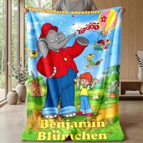 Benjamin Blümchen jaukus flanelinis pledas, patogus šiltas užklotas miegamojo, sofos, namų naudojimui 80cmx120cm blue