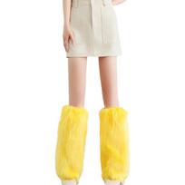 Y2K pliušiniai kojų šildytuvai dirbtinio kailio ilgos kojinės Harajuku stiliaus Lolita batų apdangalai Ruduo/Žiema Yellow beige