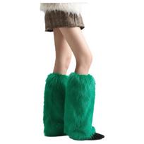 Y2K pliušiniai kojų šildytuvai dirbtinio kailio ilgos kojinės Harajuku stiliaus Lolita batų apdangalai Ruduo/Žiema Dark Green blue