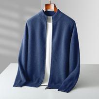 100% Merino Vilnos Vyriškas Šiltas Megztinis Su Apykakle Storas Užtraukiamas Kardiganas Ruduo Žiema Naujas Kašmyro Mezgimo Ilgomis Rankovėmis Viršutiniai Drabužiai XL mėlyna