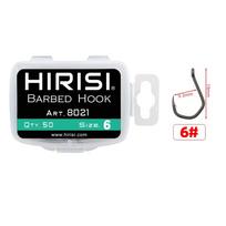 Hirisi 50pcs PTFE Coated High Carbon Stainless Steel Barbed Fish Hook With Eye 8021 Fishing Accessories black