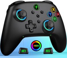 Switch Controller with RGB Programmable Editing Back Sleep Wake Wireless Switch Pro Controller with Gyro Turbo Vibration Compatible with App Settings