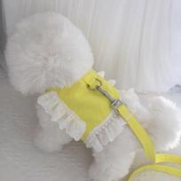 Drupy Dog Harness Pearl Lace Chest Strap Leash Set, Yellow gray
