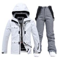 Vyriškas ir moteriškas žieminis slidinėjimo kostiumas: Snieglentės striukės ir kelnių komplektas, šiltas ir storesnis, skirtas lauko sniego sportui. XL gray
