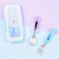 Lilpang Frozen 2 Spoon Fork + Two-tone Case Set, Mixed Colors, 1 Set white