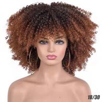 Bybrana trumpi plaukai Afro Kinky garbanoti perukai su kirpčiukais juodaodėms moterims, afrikietiški sintetiniai ambrai, be klijų Cosplay perukai Aukštos temperatūros Lizzy 35CM black