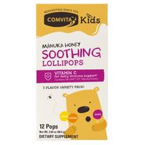 Kids, Manuka Honey Soothing Lollipops, Ages 3+, Lemon, Orange, Grape, 12 Count, 80.4G (2.84Oz)