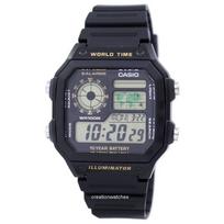 „Casio“ jaunimo serijos skaitmeninis pasaulio laikas AE-1200WH-1BVDF AE-1200WH-1BV vyriškas laikrodis juoda
